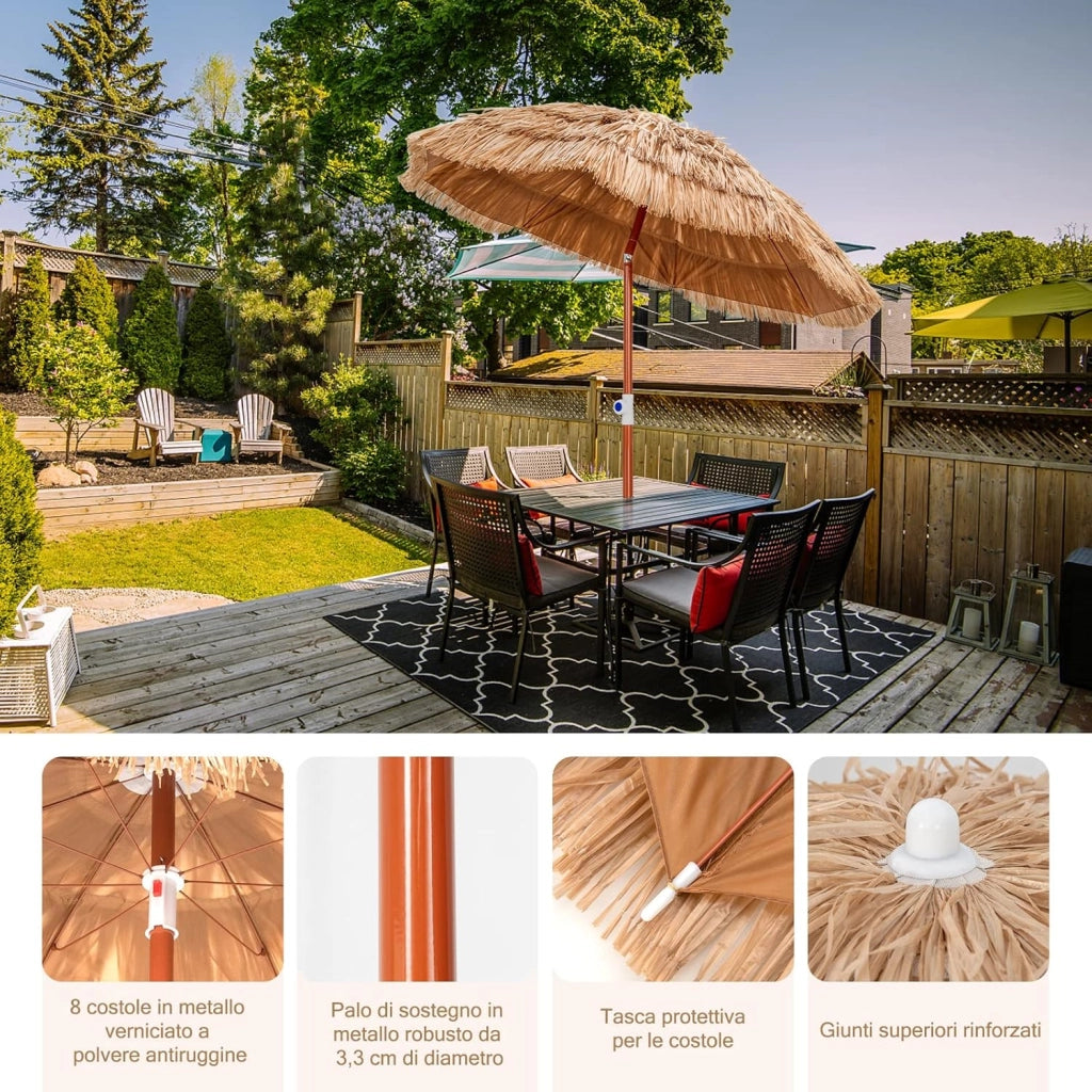 Ombrellone da Spiaggia di Paglia, Ombrellone da Giardino 175 cm con Borsa e Design Inclinabile, Ombrellone da Esterno Portatile per Spiaggia Giardino Balcone Mare