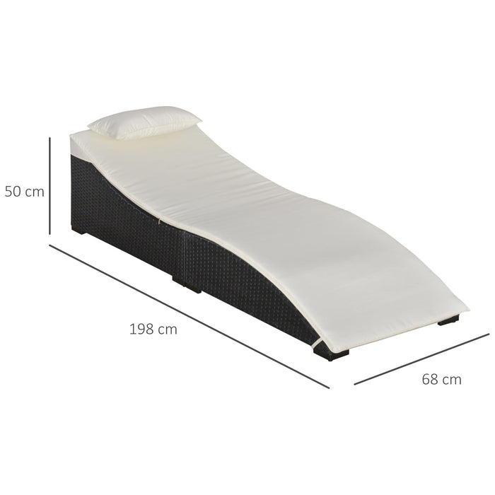 Lettino Prendisole Pieghevole da Giardino 198x68x50 cm in Rattan Nero e Bianco Crema