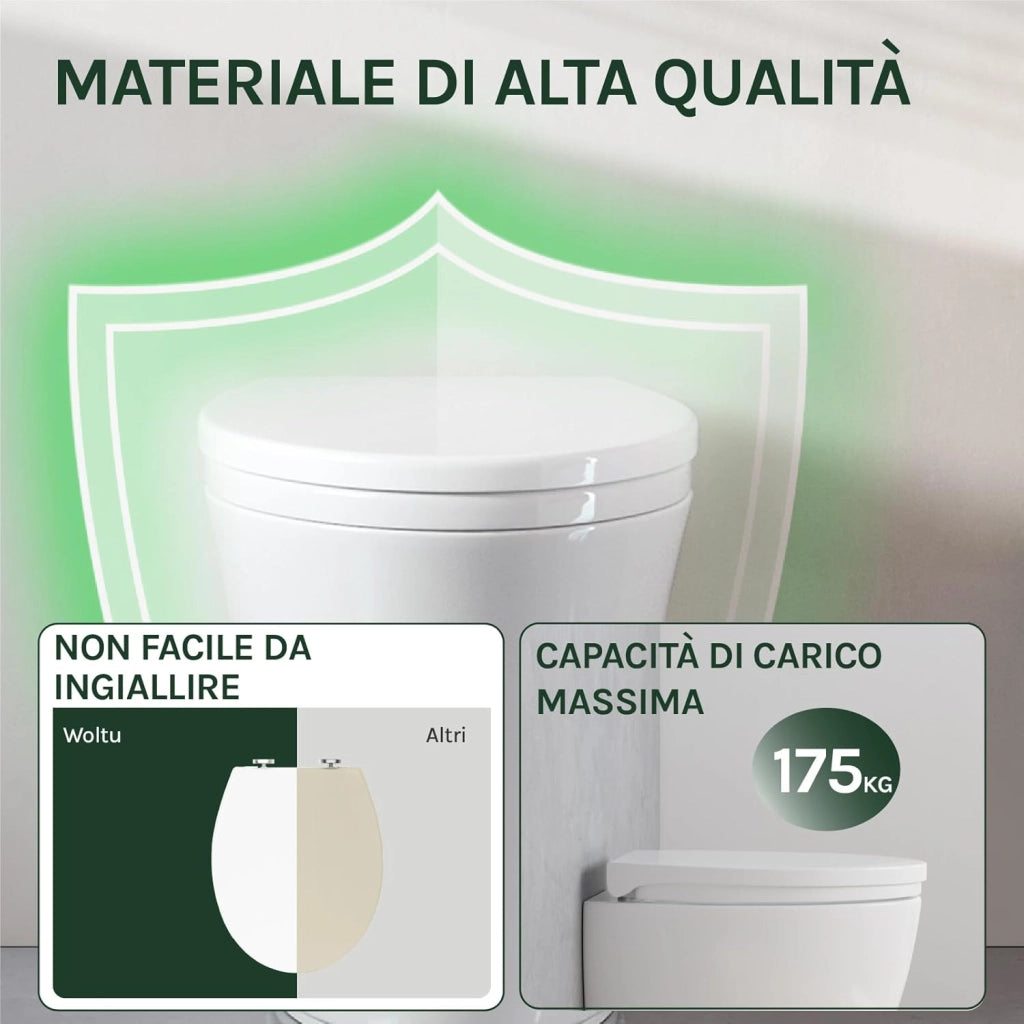 Copriwater Sedile WC Universale Coperchio con Chiusura Ammortizzata Soft Close Toilet Seat Bagno in Plastica Bianco a Forma di O