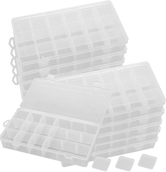 Scatola di Archiviazione Vetrata - 18 Ripiani - Distributori Regolabili - Stivabile - Organizzatore per Collane/Accessori - Ideale per il Fai da Te - Scatola di Archiviazione