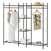 Organizzatore Guardaroba, Scaffalatura con 2 Aste Appendiabiti e 4 Ripiani, Cabina Armadio Senza Ante (AxLaxP) 150 x 150 x 40 cm - Nero, Metallo