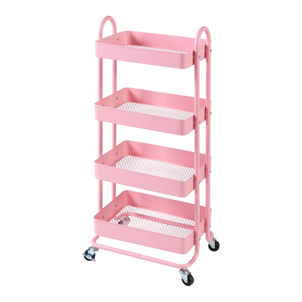 Carrello di servizio mobile contenitore per cucina/soggiorno con 4 cestelli 104 x 46 x 35 cm acciaio rosa 03_0009239