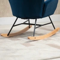 Poltrona a Dondolo con Trapunta, Pioli in Legno, Velluto Sintetico, fino a 150 kg, Blu