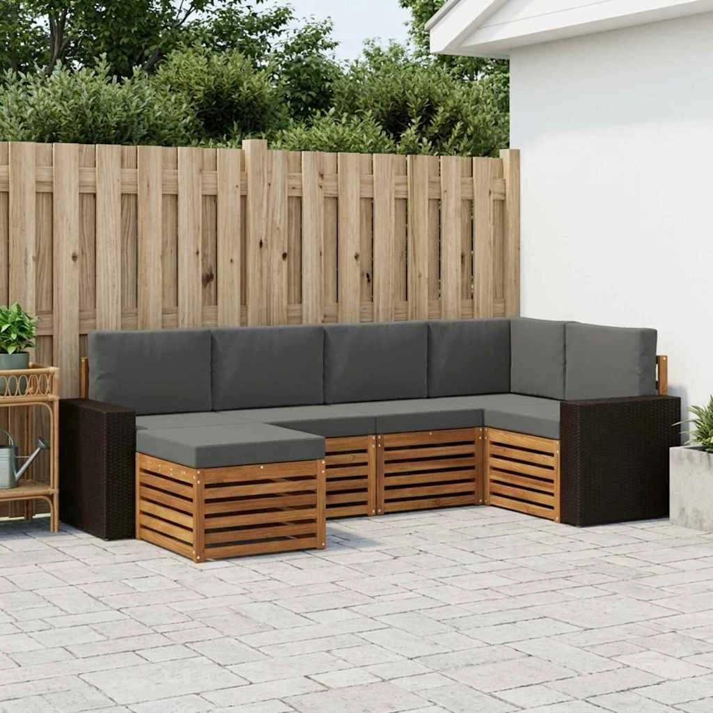 Set di divani da esterno 6 pz Naturale e Antracite Poliestere 3384573