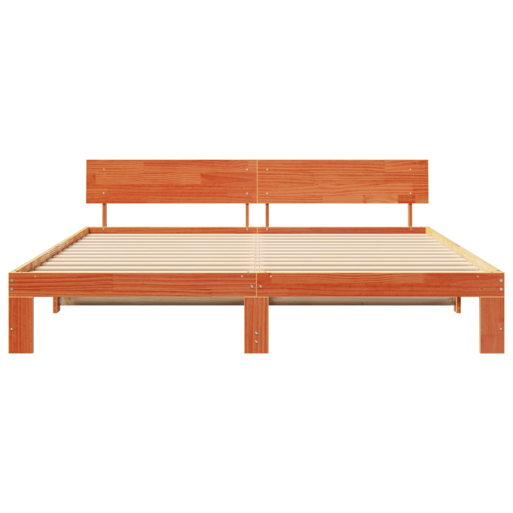 Struttura Letto con Testiera Marrone Cerato 200x200 cm Legno Massiccio di Pino
