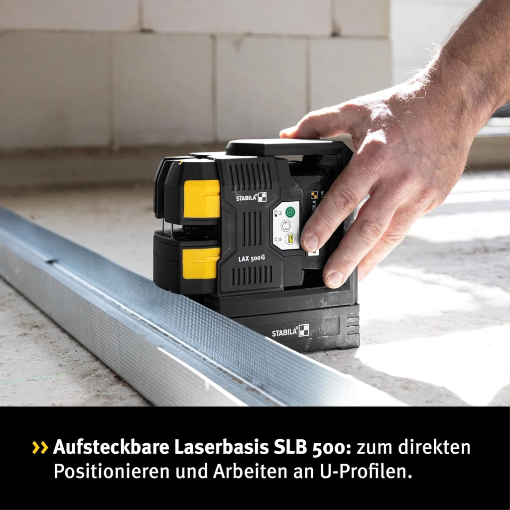 LAX 500 G Cross Line Laser Green 12 V Sistema autolivellante con punti a piombo Portata massima 40 m Batteria CAS e caricabatterie CAS (EU), base laser, montaggio a parete, piastra target