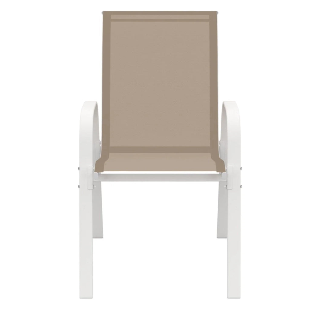 IDMarket - Set di 4 sedie da giardino impilabili LYMA in metallo e textilene, bianco e beige