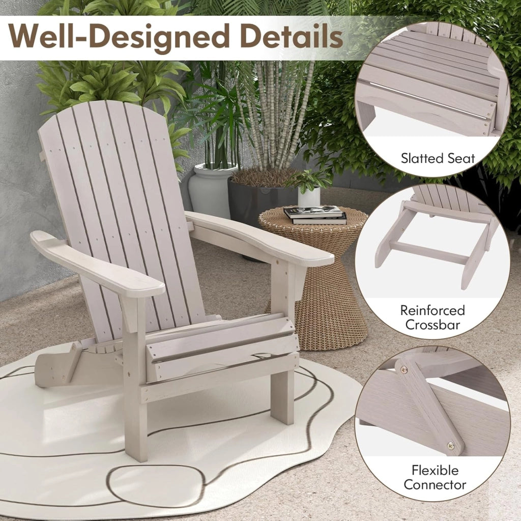 Sedia Adirondack Pieghevole, Sedia da Giardino in Legno di Abete con Schienale e Braccioli, Ergonomica, Poltrona da Esterno per Patio, Terrazza, Balcone, Veranda, Portata 180kg (Grigio*1)
