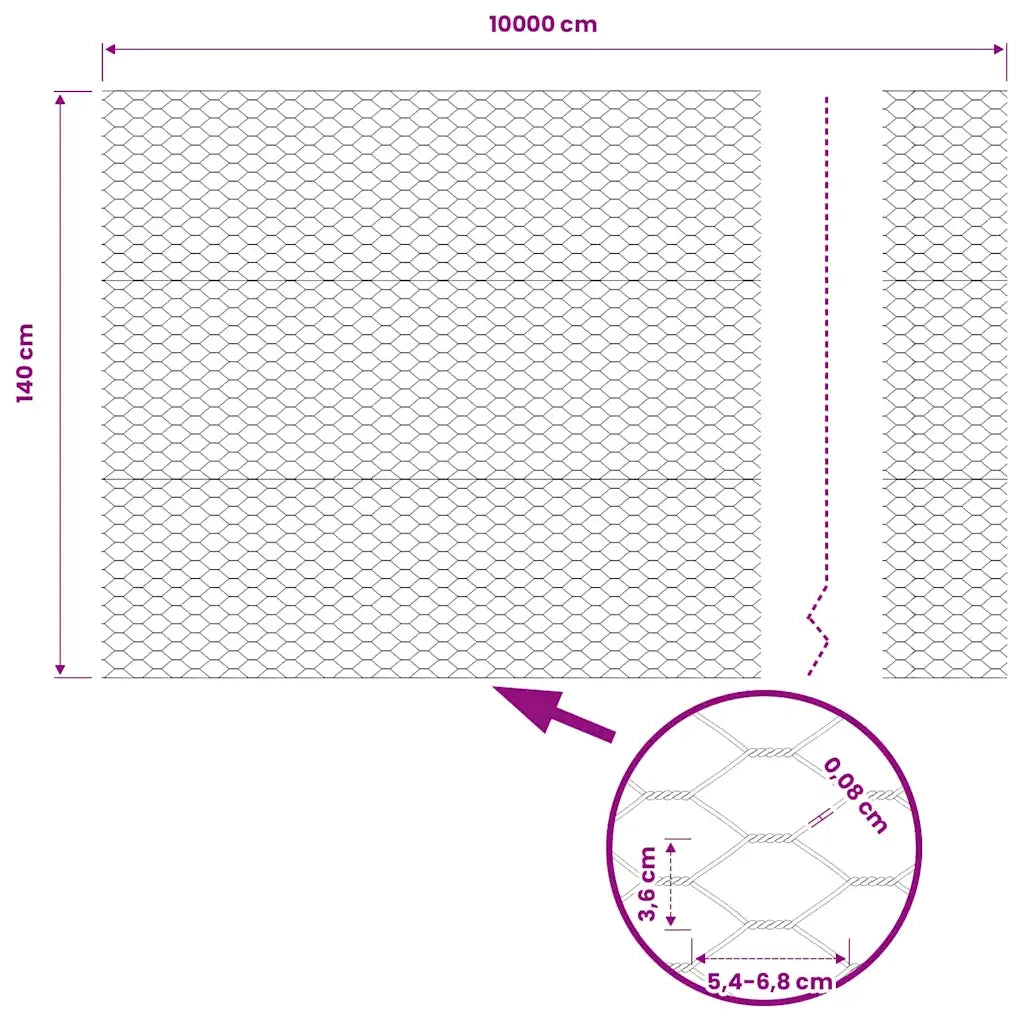 vidaXL Recinzione esagonale Grigio 1.4 x 100 m Acciaio