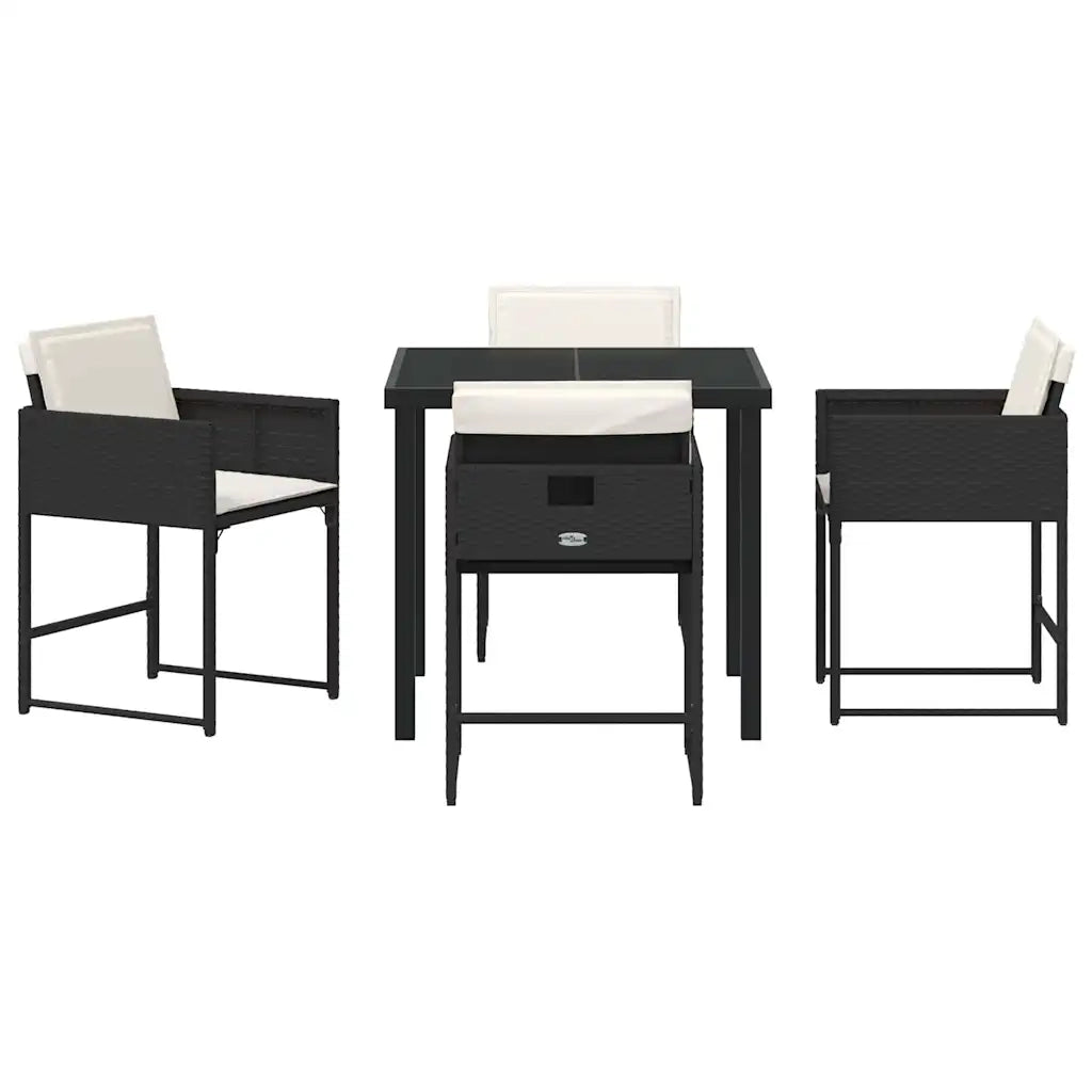 Set da Pranzo per Giardino con cuscino 5 pcs Nero polyrattan