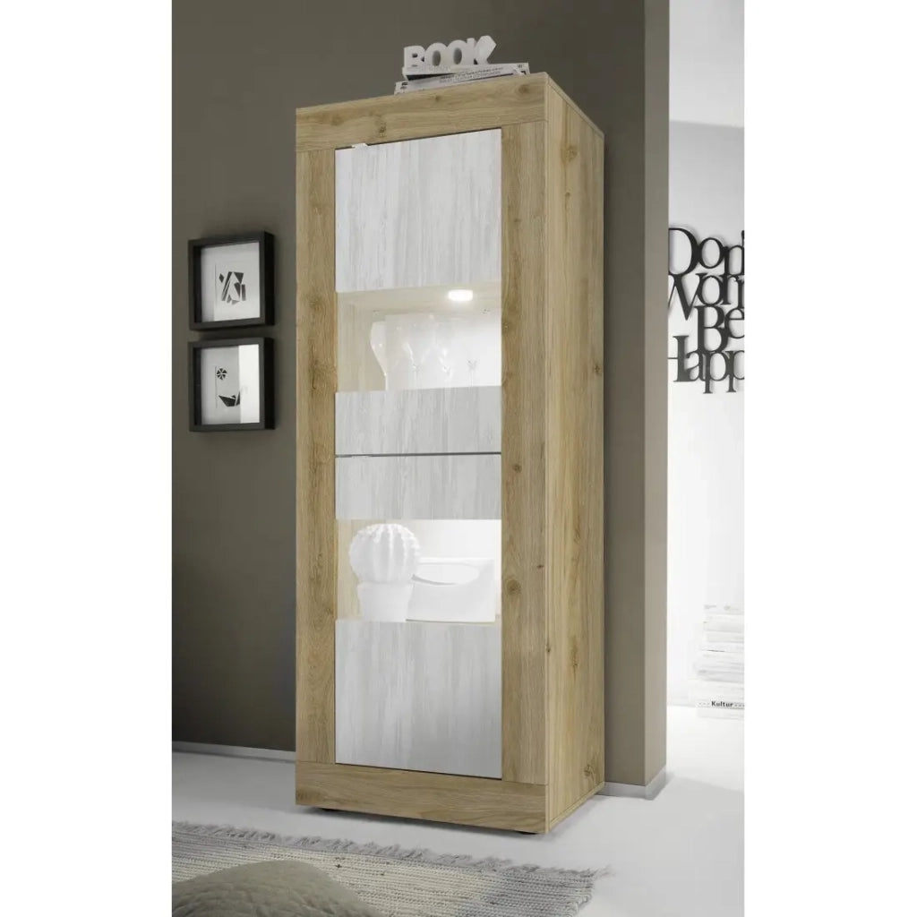 Vetrina design 2 porte collezione ACCESS. Colori bianco e rovere chiaro.