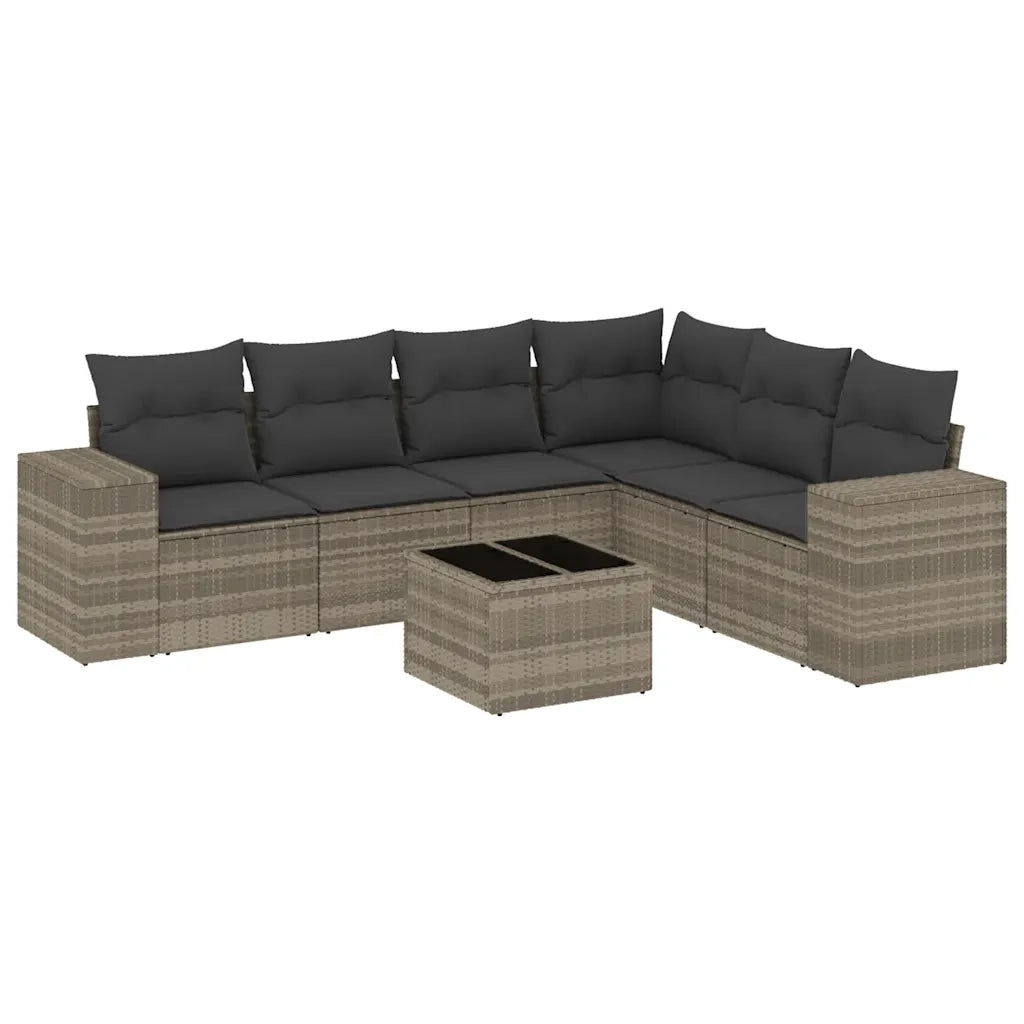 Set Divani da Giardino 7pz con Cuscini Grigio Chiaro Polyrattan
