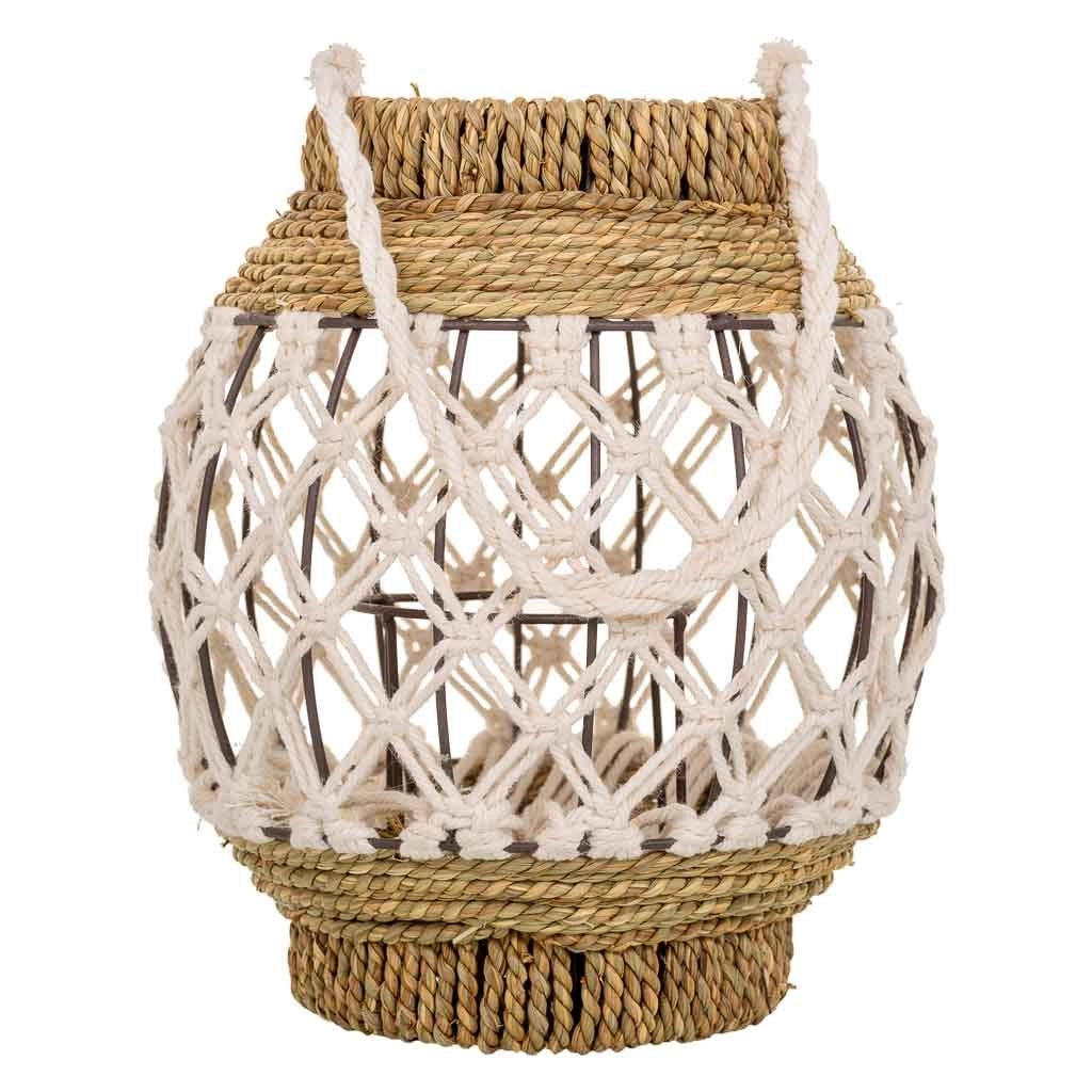 Lanterna in cotone intrecciato e fbira naturale marrone 15x24x28h