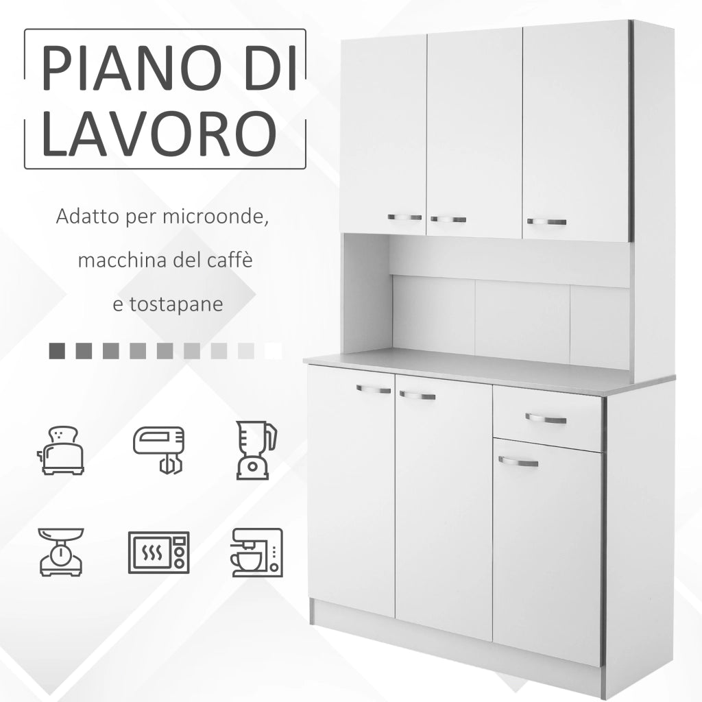 EasyComfort Credenza Cucina Moderna con Cassetto e Armadietti, in Legno, 101x39x180 cm, Bianco e Grigio