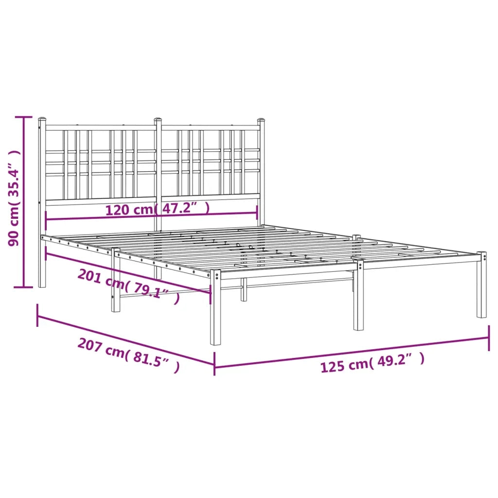Letto matrimoniale | Letto per adulti | Giroletto con Testiera in Metallo Nero 120x200 cm