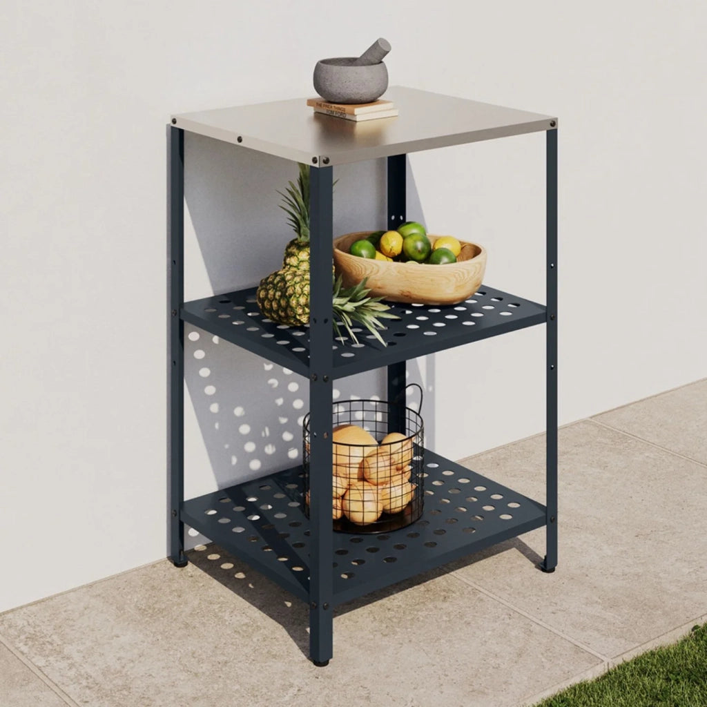 IDMarket - Cucina da esterno a 2 ripiani PAREO in acciaio grigio antracite