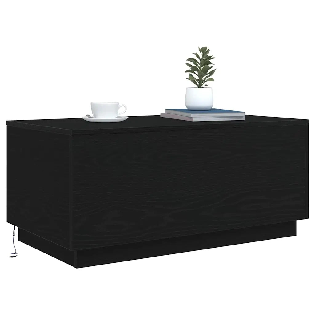 Tavolino da Soggiorno con Luci LED-Tavolino da Salotto-Tavolo Rovere Nero 90x50x40 cm 223367