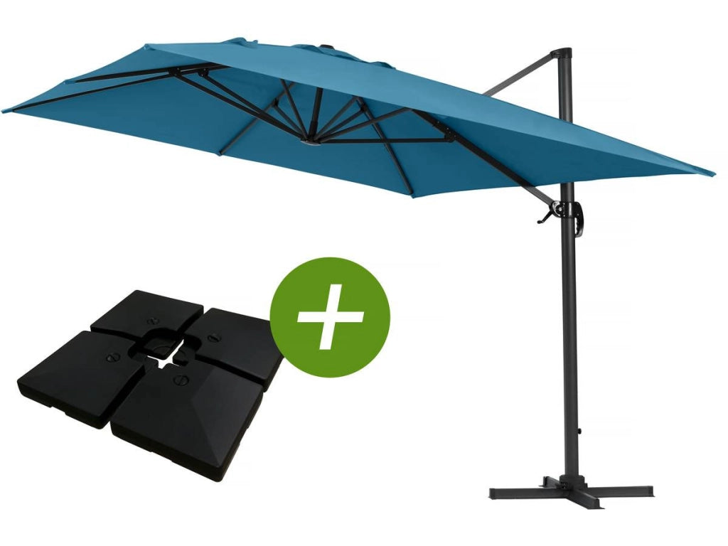 Ombrellone da giardino decentrato Alu "Sun 4" - Rettangolo - 3 x 4 m - Blu - Base inclusa