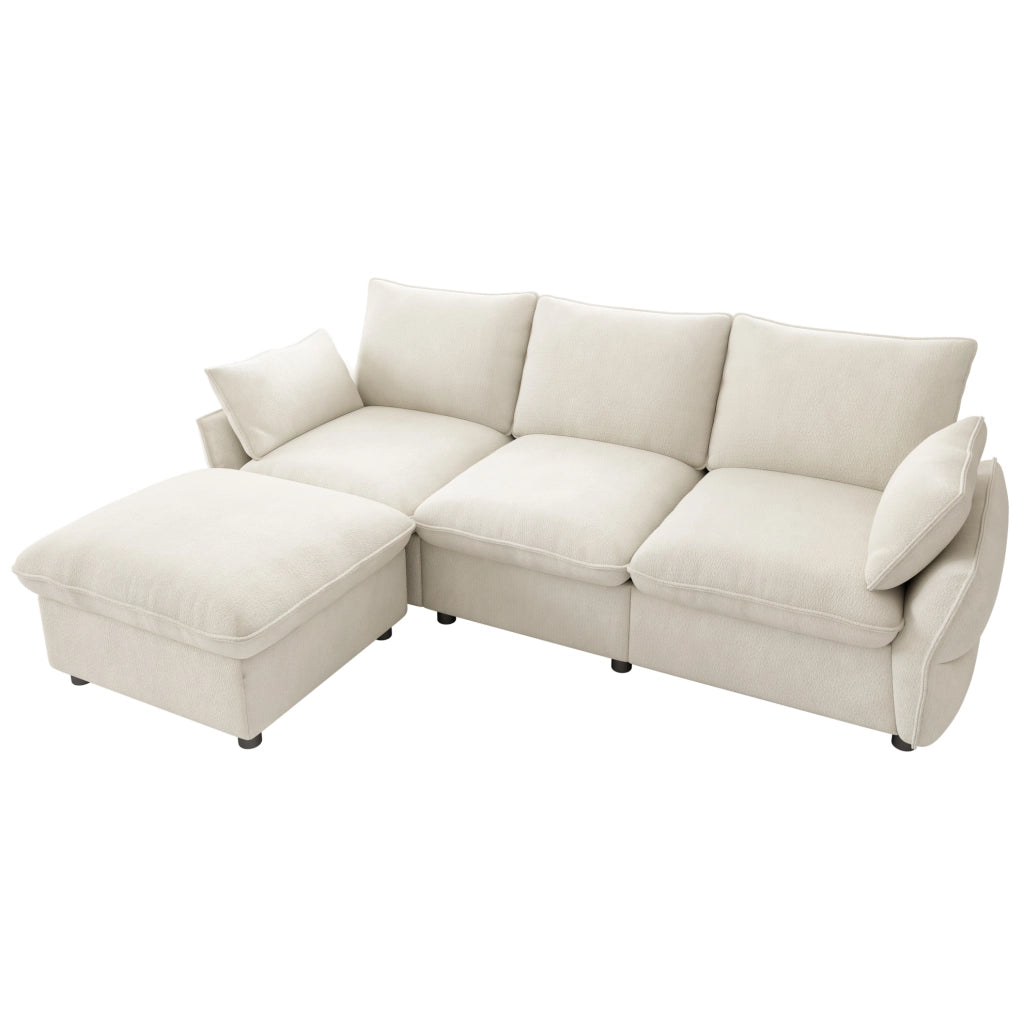 Divano angolare L in chenille con 2 cuscini; beige; 222;5 x 154;5 x 76;5 cm
