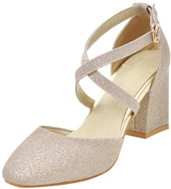 Pumps con pailletten - Altezza 7 cm - Scarpe da donna - Chiusura a zip - Taglia 36 - Adatto per piede di 22,6-23 cm
