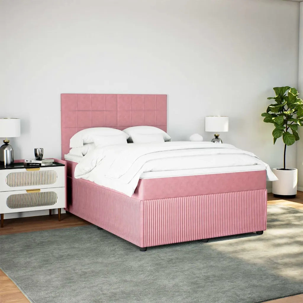 Giroletto a Molle con Materasso Rosa 140x200 cm in Velluto 3294663