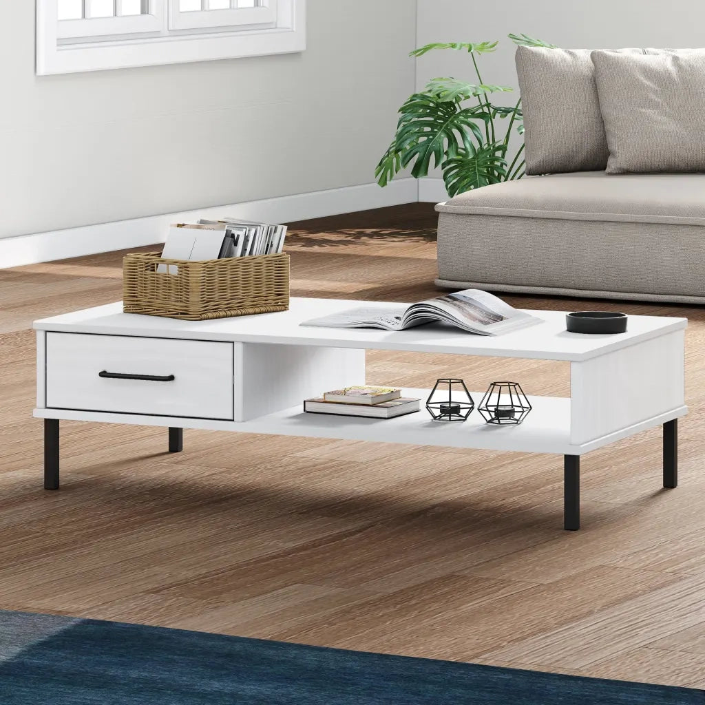 Tavolino salotto | Tavolino da caff¨¨ | Tavolino da Soggiorno Gambe Metallo Bianco Legno Massello Pino OSLO