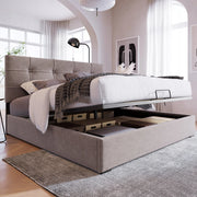 Letto imbottito - Xylo - 140x200 - Grigio chiaro - Stelaio sollevabile