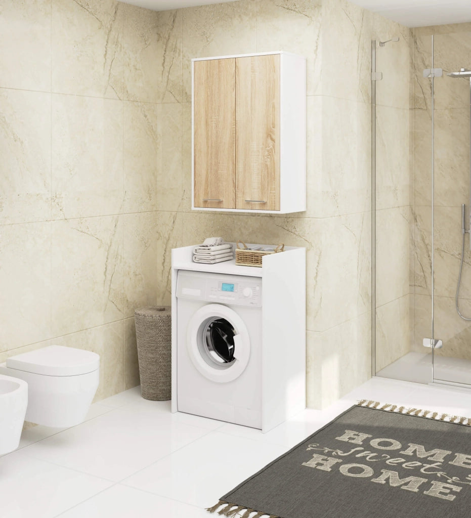 Mobile bagno sospeso AKORD FIN W64 H934 Bianco, Quercia Sonoma 2 ante 64x94x30 cm
