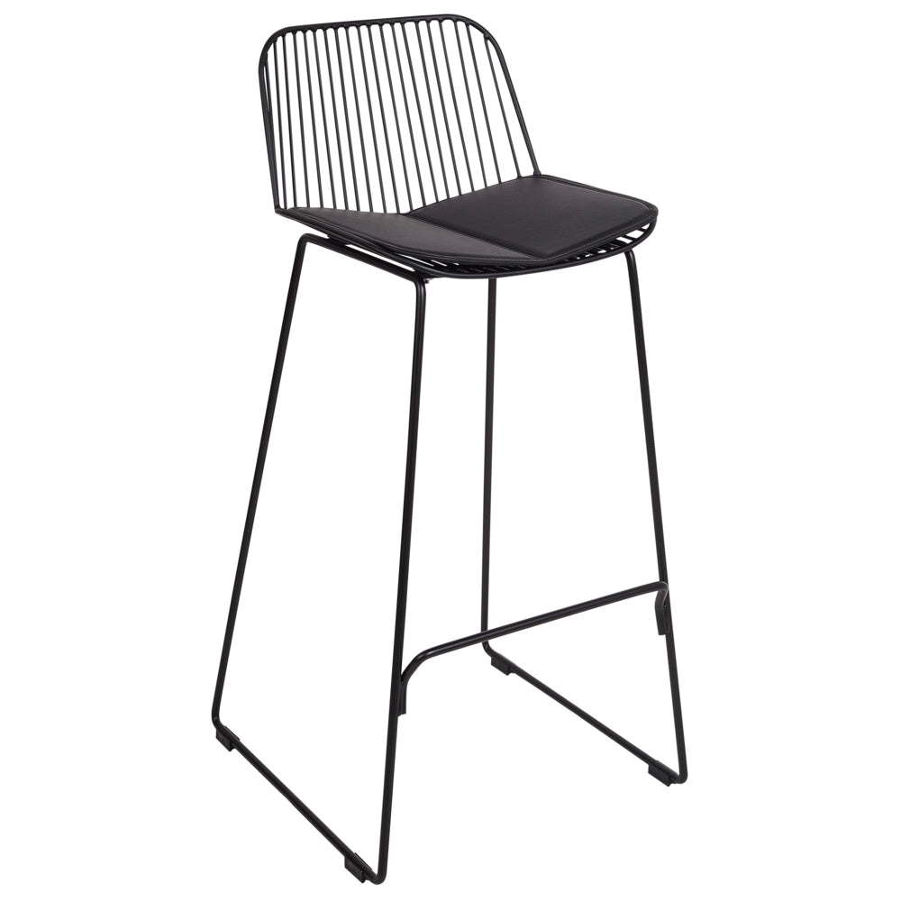 Set di 2 sedie da bar in metallo nero con schienale in filo di ferro e cuscini in ecopelle stile elegante glamour