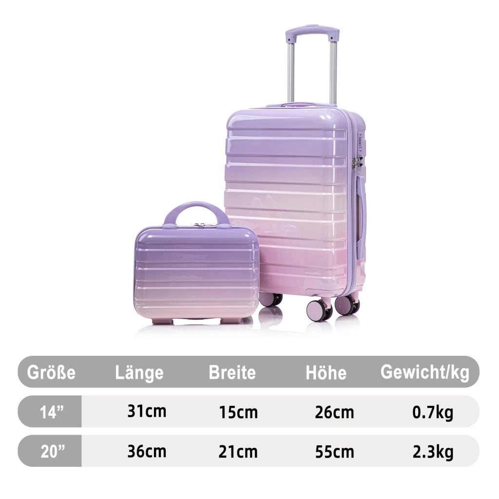 Set composto da due valigette girevoli in PC da 14"/20" con lucchetto a combinazione e trousse per cosmetici da 14" (viola)
