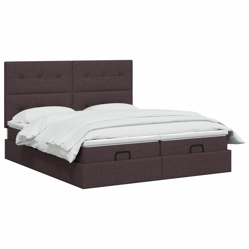 Letto ottomano con materasso 2 pz Marrone Scuro Tessuto 3457865