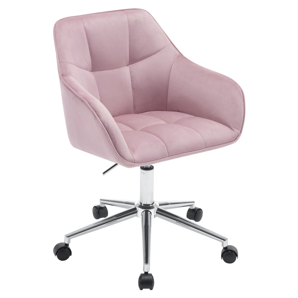 Sedia da ufficio ergonomica in velluto rosa girevole 360° con ruote e altezza regolabile