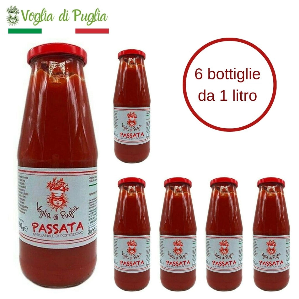 Passata di pomodoro artigianale voglia di puglia 6 bottiglie da lt 1 ognuno