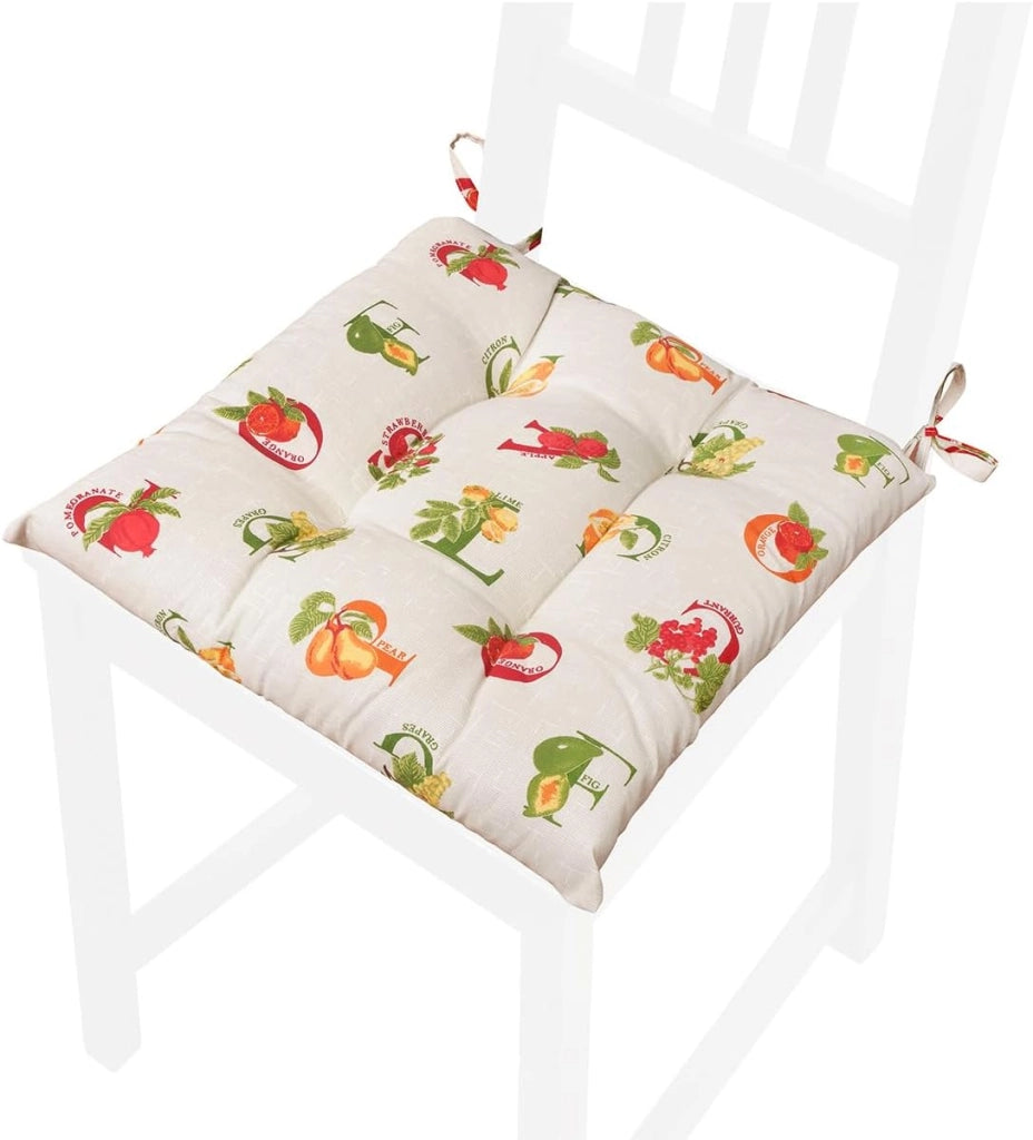 Set 4 Cuscini Sedia Lettere e Frutta Moderni Morbidi Imbottiti Ovatta Universali Cotone Lavabile
