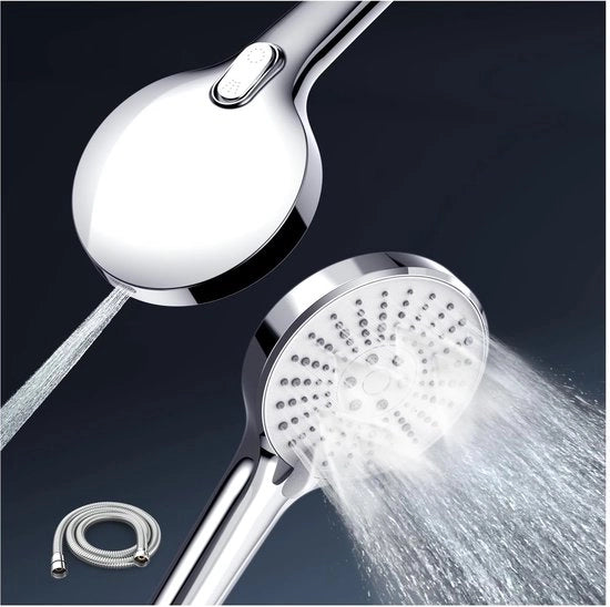 Douchekop 2 in 1 con tubo – garanzia di vita del tubo – risparmio d'acqua e alta pressione – regolazione con un solo pulsante di 6 modalità di getto