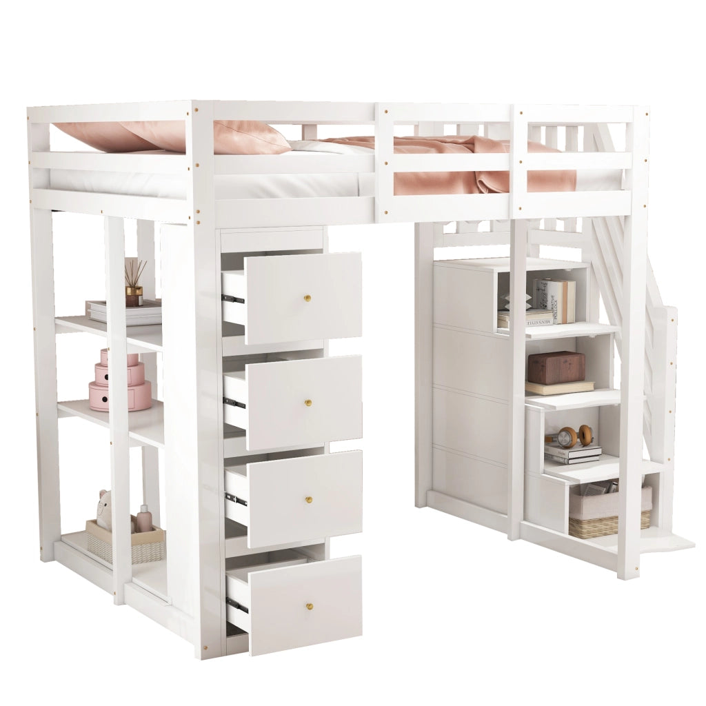 Letto a castello bianco in legno con funzione contenitiva 140x200 cm