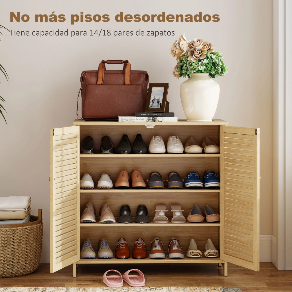 Armadio per Scarpe in Bamb¨´ ¨C Zephmum ¨C Porte a Persiana, Capacit¨¤ 14 Pares, Natural