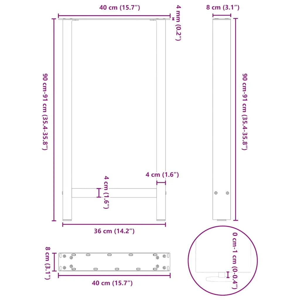 Set di 2 gambe regolabili per tavolo da bar dal design moderno 40 x 90 cm in acciaio bianco 02_0057565