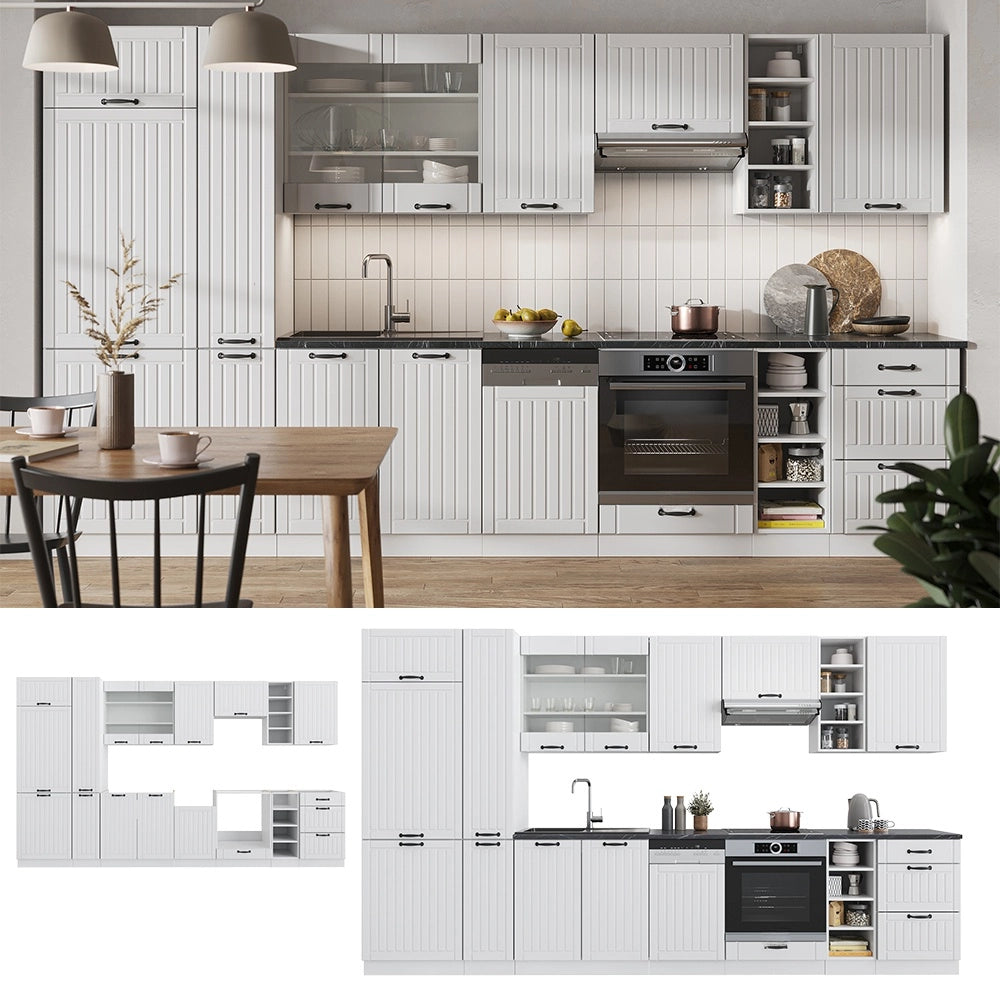 Cucina componibile Fame-Line Bianco rustico/Bianco 355 cm, PL Antracite Vicco