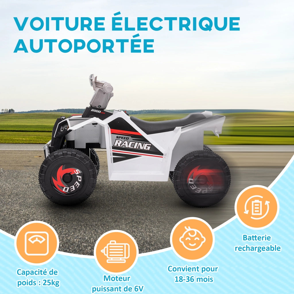 Quad Elettrico per Bambini 6V ¨C Xylo ¨C Bianco 70x41.5x48.5cm