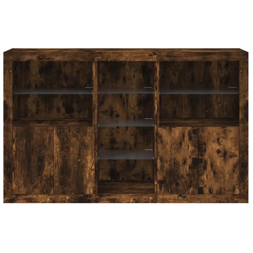 Credenza con Luci LED-Buffet-Armadio da cucina Rovere Fumo 162x37x100 cm 929536