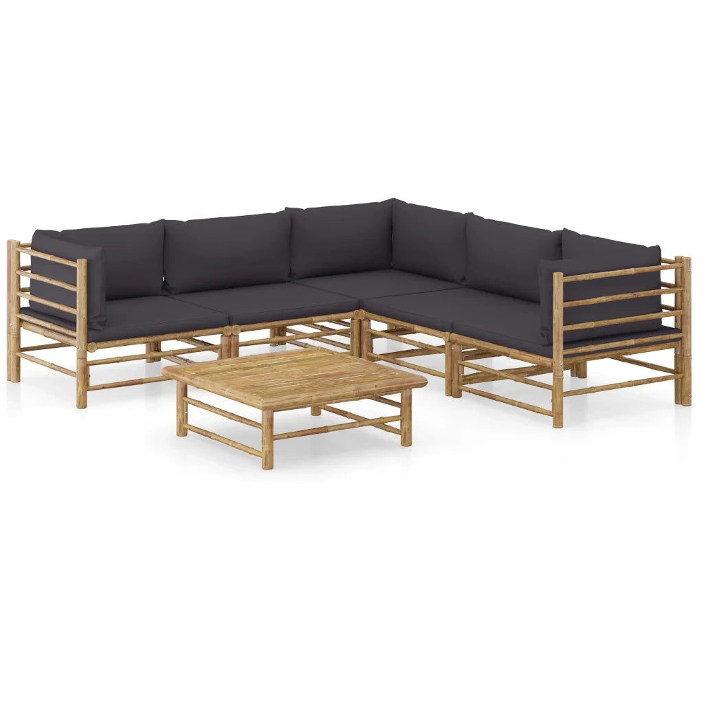 Set Divani da Giardino 6 pz con Cuscini Grigio Scuro in BambÃ¹ cod mxl 44468
