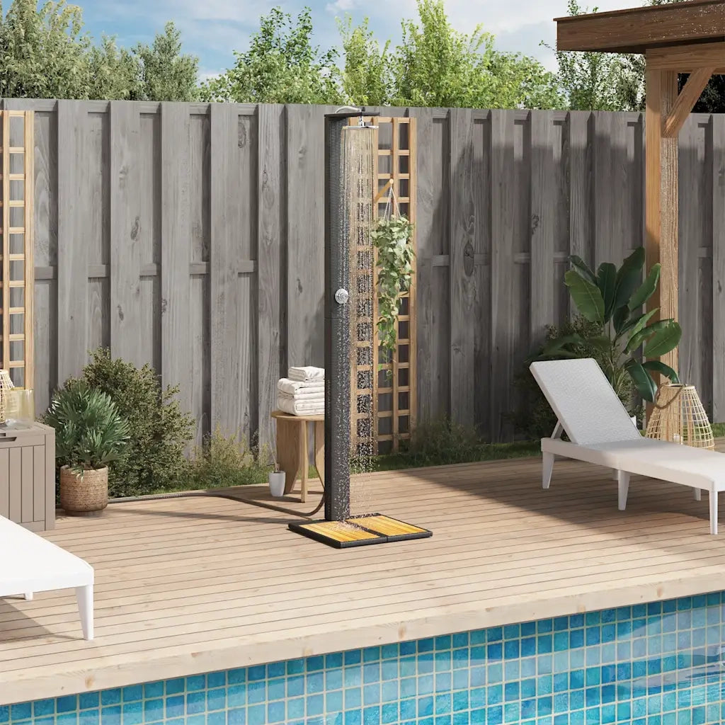 Doccia da Esterno Nera 50x55x224cm in Polyrattan e Legno Acacia CFW7553488