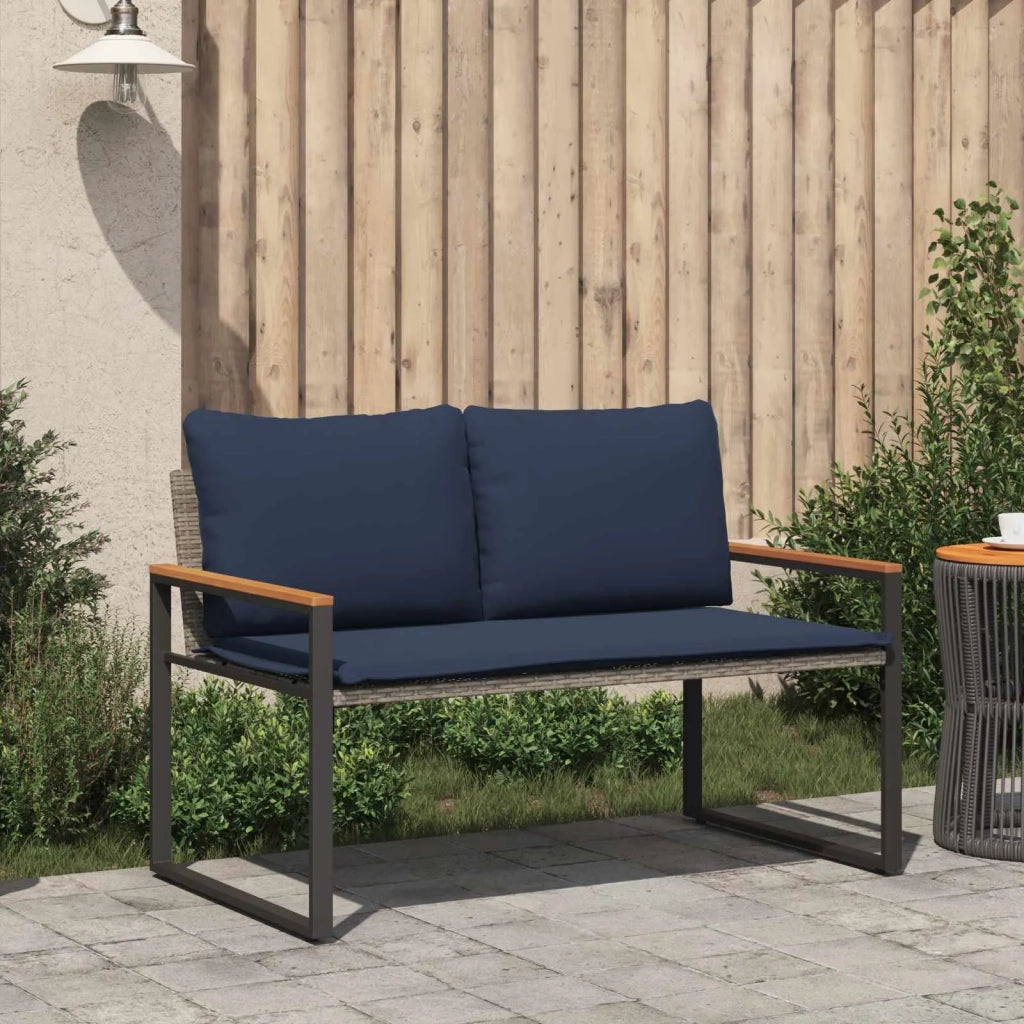 panchina con cuscino Grigio e Blu Navy 115 x 65 x 72 cm Rattan