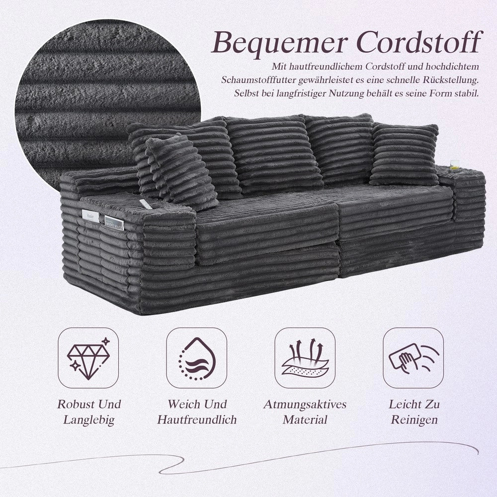 Divano letto 2 posti estraibile ¨C Minimal ¨C grigio scuro, tessuto con cuscini