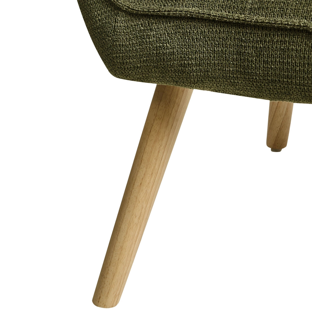 Poltrona in tessuto verde in stile retrò Rivestimento idrorepellente Gambe in legno di gomma con braccioli