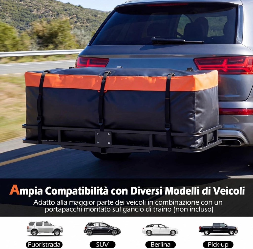 Borsa da Carico per Camion e Cassone Auto, Borsa da Trasporto con Cinghie di Fissaggio per Gancio di Traino, Resistente in PVC Impermeabile, per SUV e Fuoristrada (129x42x45cm)