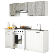 AKORD Set di Mobili da Cucina OLIWIA 180 cm Cemento 180 cm 7 ante 1 cassetto inserto frontale Bianco 180x46x203 cm