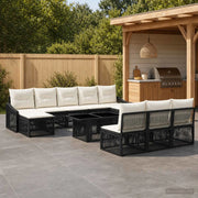 Set Divano da Giardino 11 pz Nero e Bianco Crema polyrattan 3437305
