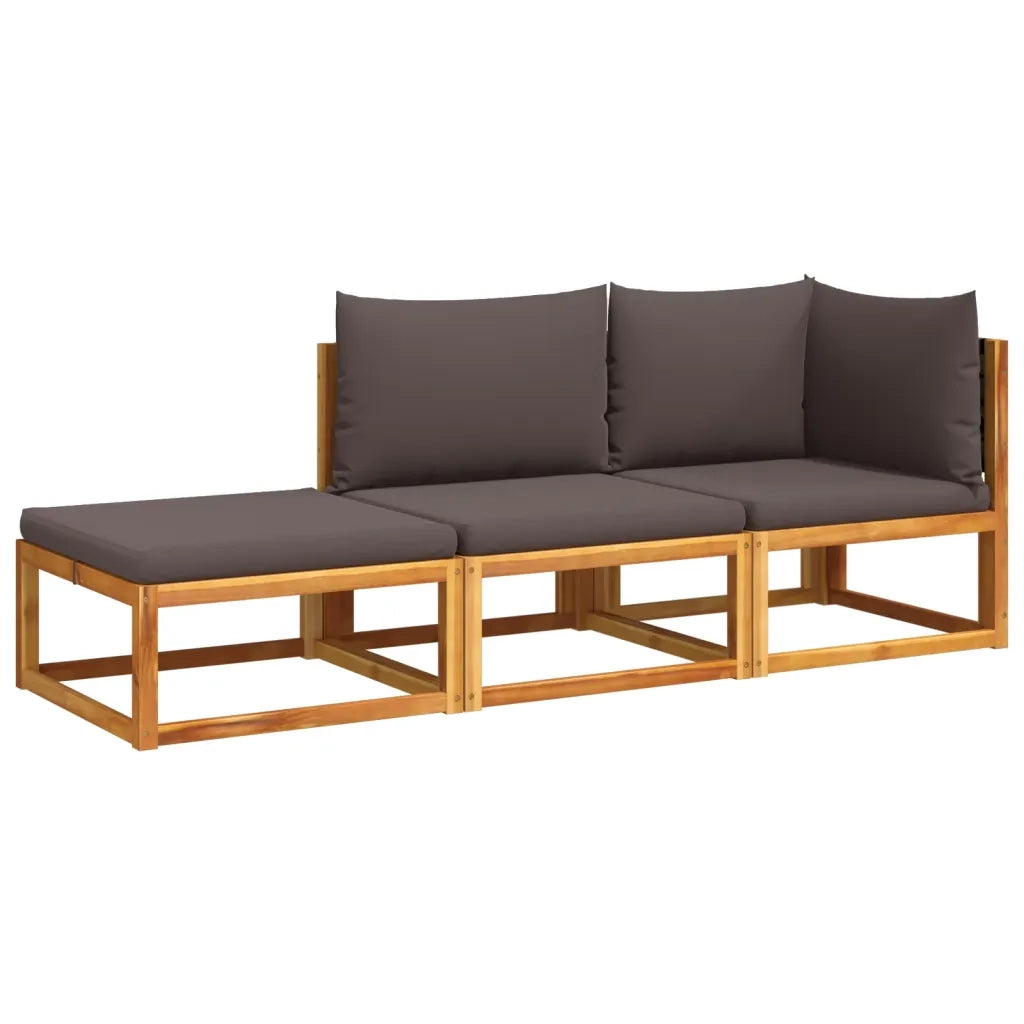 Set di divani da giardino 3 pezzi con cuscini in legno di acacia e rattan